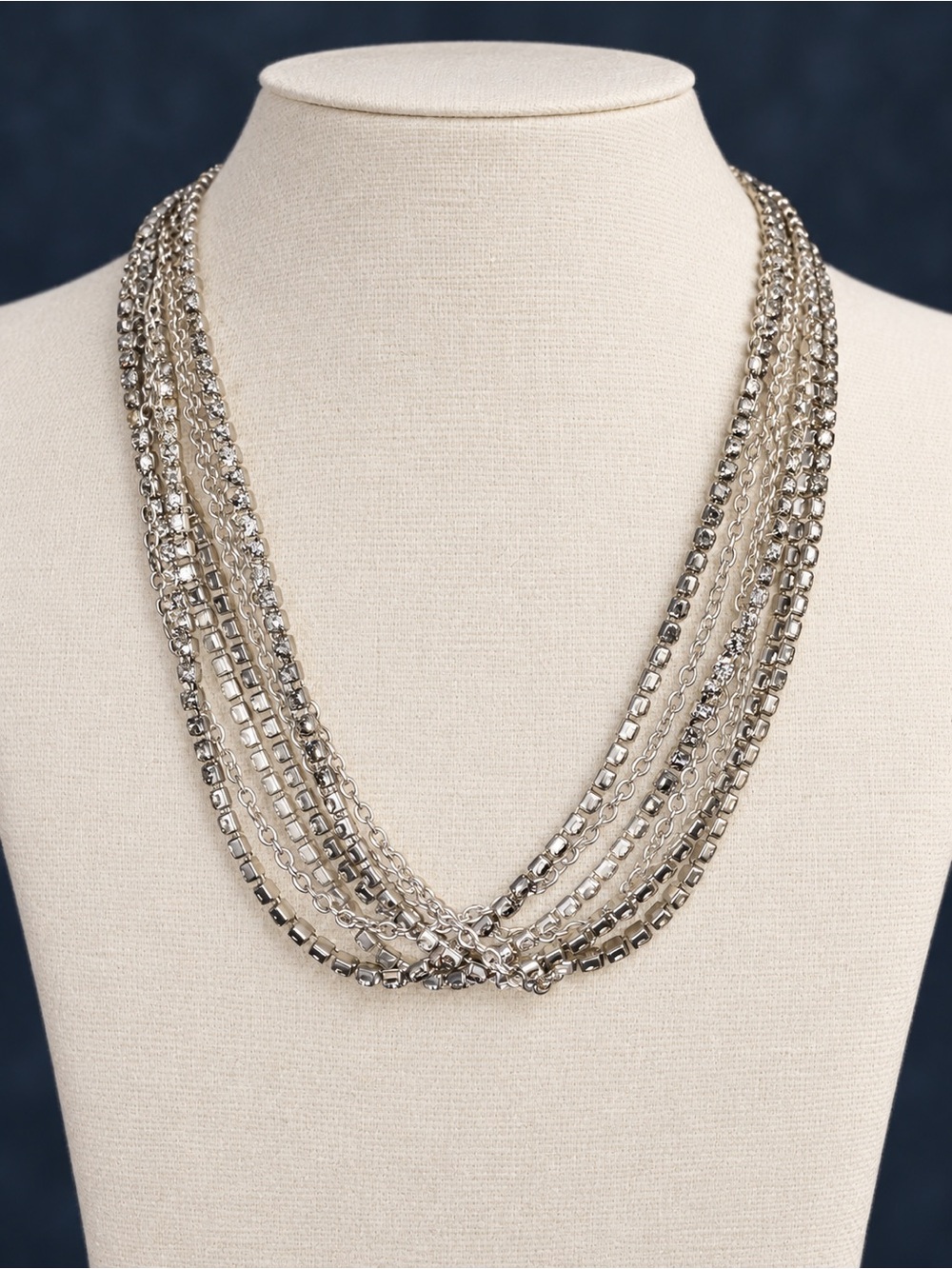 Natasha Multi-Strand Silver Statement Necklace - Elegant Layered Women’s Jewelry